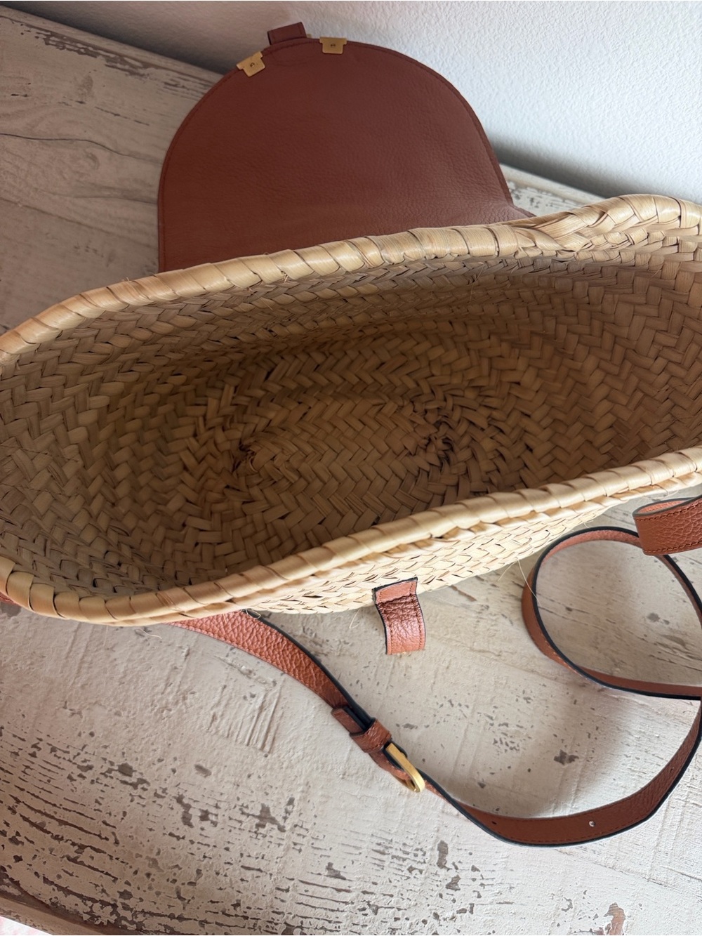 Chloé Marcie Leather & Raffia Crossbody Bag - Picture 4 of 5